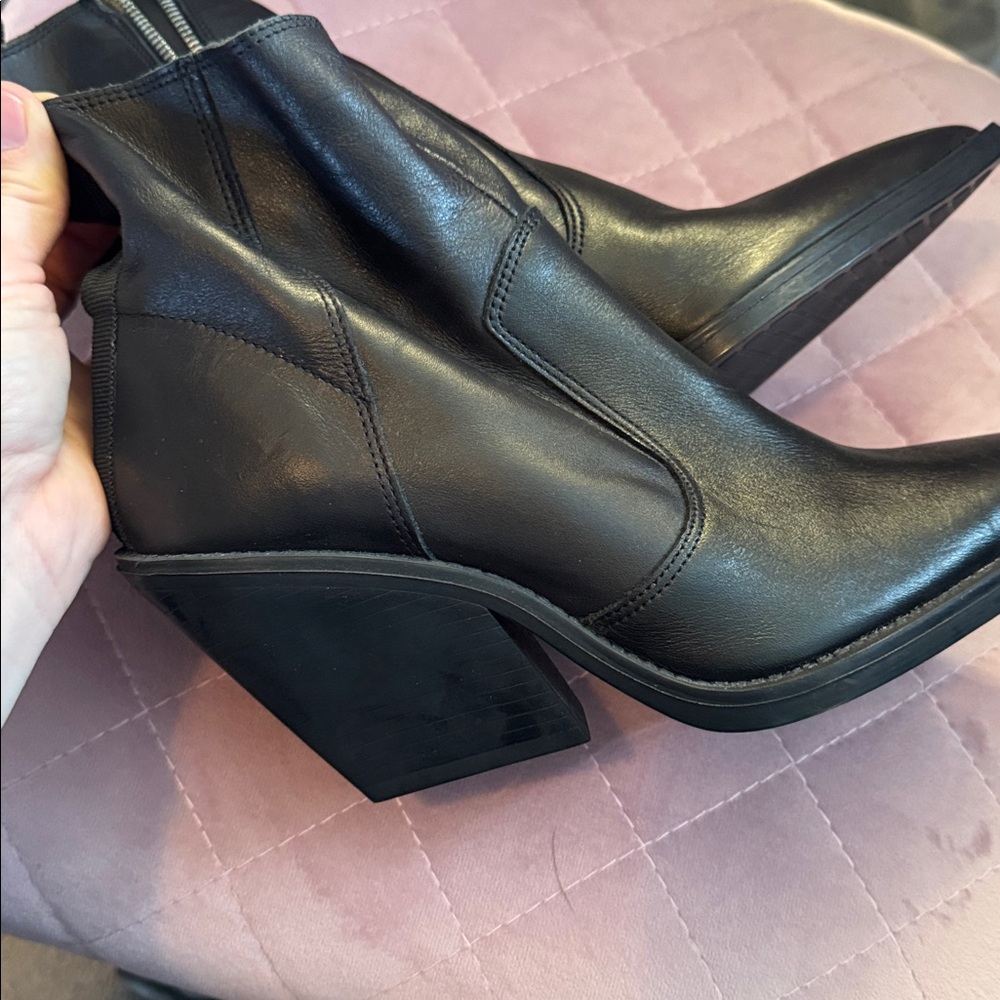 *NEW* ZARA CALF LEATHER COWBOY ANKLE BOOT 37 - Picture 8 of 10